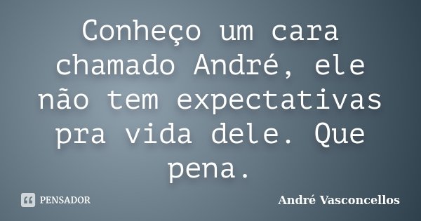 Conheço um cara chamado André, ele não tem expectativas pra vida dele. Que pena.... Frase de André Vasconcellos.