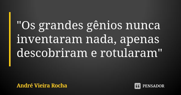 "Os grandes gênios nunca inventaram nada, apenas descobriram e rotularam"... Frase de André Vieira Rocha.