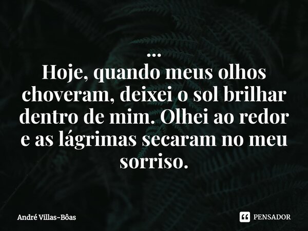 ⁠... Hoje, quando meus olhos choveram, deixei o sol brilhar dentro de mim. Olhei ao redor e as lágrimas secaram no meu sorriso.... Frase de André Villas-Bôas.