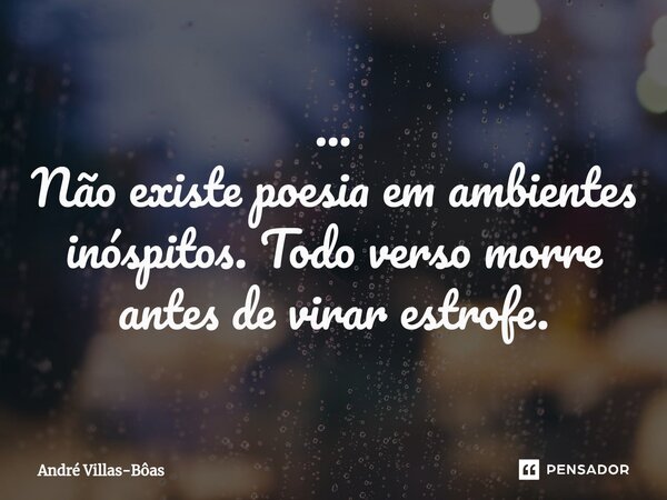 ... Não existe poesia em ambientes inóspitos. Todo verso morre antes de virar estrofe.⁠... Frase de André Villas-Bôas.