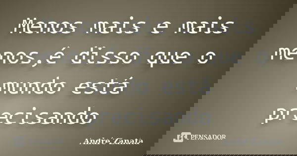 Menos mais e mais menos,é disso que o mundo está precisando... Frase de André Zanata.