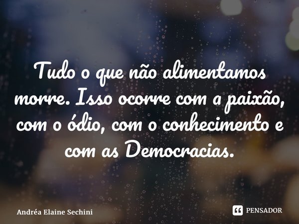 Tudo o que não alimentamos morre. Isso ocorre com a paixão, com o ódio, com o conhecimento e com as Democracias.⁠... Frase de Andréa Elaine Sechini.