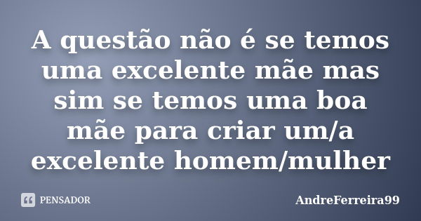 A questão não é se temos uma excelente mãe mas sim se temos uma boa mãe para criar um/a excelente homem/mulher... Frase de AndreFerreira99.