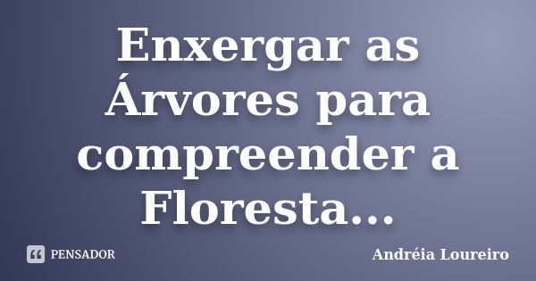 Enxergar as Árvores para compreender a Floresta...... Frase de Andréia Loureiro.