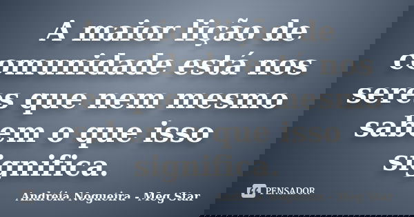 A maior lição de comunidade está nos seres que nem mesmo sabem o que isso significa.... Frase de Andréia Nogueira - Meg Star.