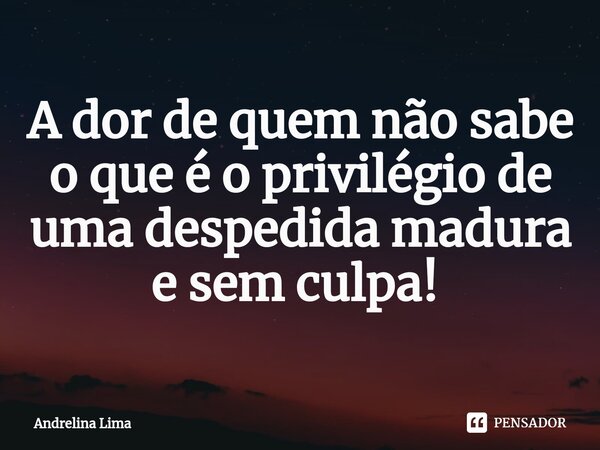 A dor de quem não sabe o que é o privilégio de uma despedida madura e sem culpa! ⁠... Frase de Andrelina Lima.