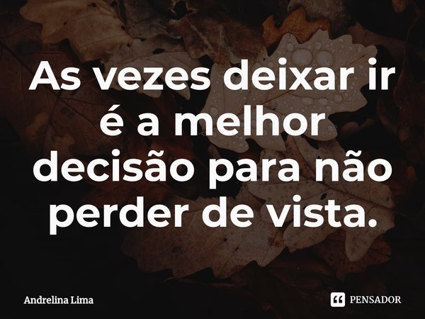 ⁠As vezes deixar ir é a melhor decisão para não perder de vista.... Frase de Andrelina Lima.