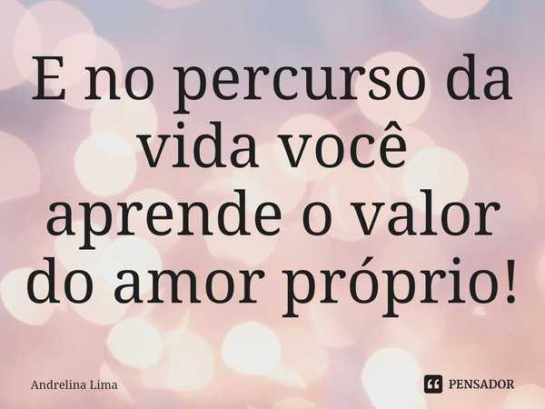 E no percurso da vida você aprende o valor do amor próprio!... Frase de Andrelina Lima.