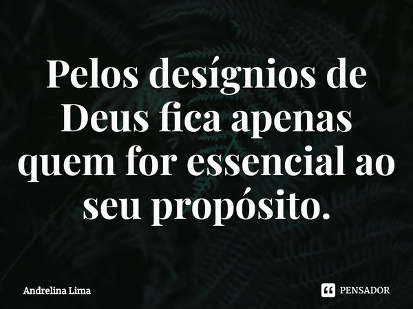 ⁠⁠Pelos desígnios de Deus fica apenas quem for essencial ao seu propósito.... Frase de Andrelina Lima.