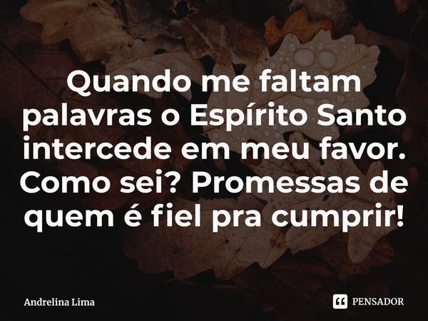 ⁠Quando me faltam palavras o Espírito Santo intercede em meu favor. Como sei? Promessas de quem é fiel pra cumprir!... Frase de Andrelina Lima.