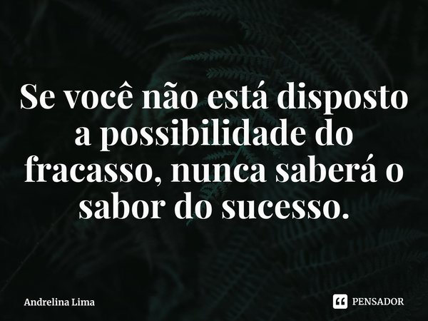 ⁠Se você não está disposto a possibilidade do fracasso, nunca saberá o sabor do sucesso.... Frase de Andrelina Lima.