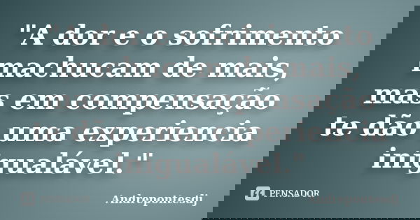 "A dor e o sofrimento machucam de mais, mas em compensação te dão uma experiencia inigualável."... Frase de Andrepontesdj.