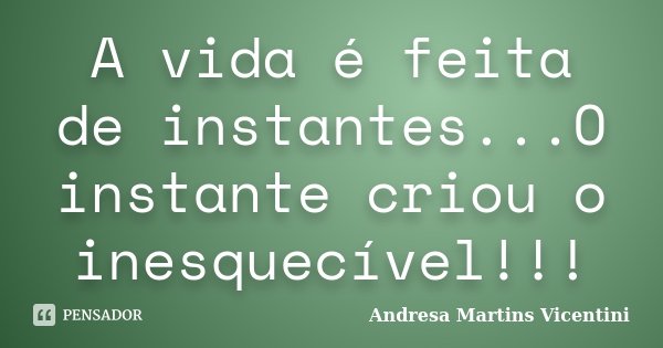 A vida é feita de instantes...O instante criou o inesquecível!!!... Frase de Andresa Martins Vicentini.