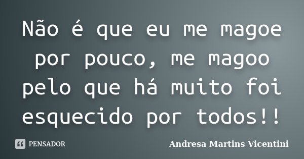 Não é que eu me magoe por pouco, me magoo pelo que há muito foi esquecido por todos!!... Frase de Andresa Martins Vicentini.