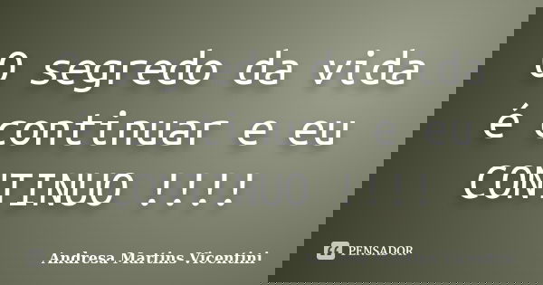 O segredo da vida é continuar e eu CONTINUO !!!!... Frase de Andresa Martins Vicentini.