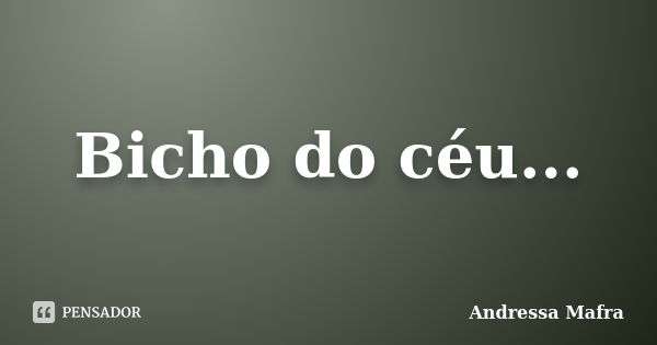 Bicho do céu...... Frase de Andressa Mafra.