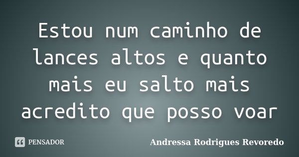 Estou num caminho de lances altos e quanto mais eu salto mais acredito que posso voar... Frase de Andressa Rodrigues Revoredo.