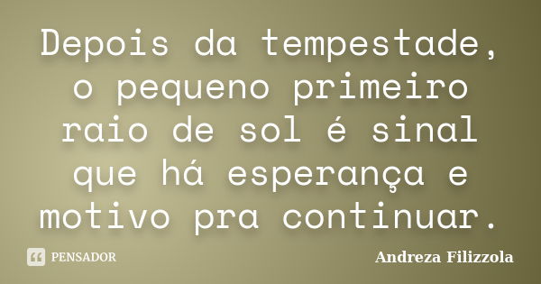 Depois da tempestade, o pequeno primeiro raio de sol é sinal que há esperança e motivo pra continuar.... Frase de Andreza Filizzola.