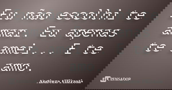 Eu não escolhi te amar. Eu apenas te amei... E te amo.... Frase de Andreza Filizzola.