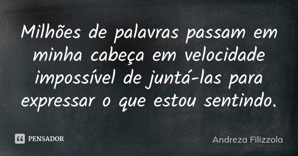 Milhões de palavras passam em minha cabeça em velocidade impossível de juntá-las para expressar o que estou sentindo.... Frase de Andreza Filizzola.