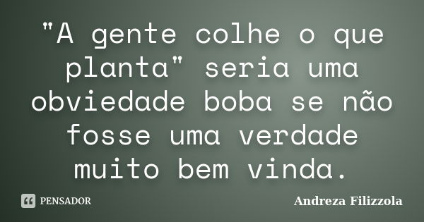 "A gente colhe o que planta" seria uma obviedade boba se não fosse uma verdade muito bem vinda.... Frase de Andreza Filizzola.