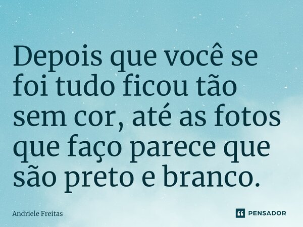 ⁠Depois que você se foi tudo ficou tão sem cor, até as fotos que faço parece que são preto e branco.... Frase de Andriele Freitas.