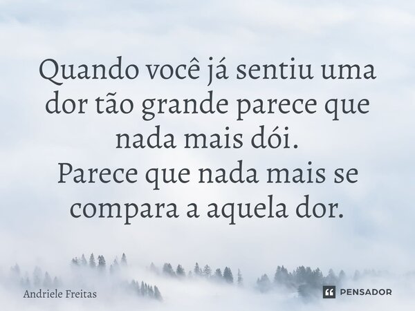 Quando você já sentiu uma dor tão grande parece que nada mais dói. Parece que nada mais se compara a aquela dor.... Frase de Andriele Freitas.