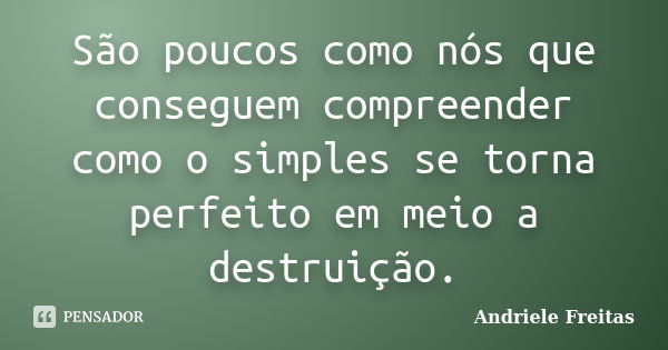 São poucos como nós que conseguem compreender como o simples se torna perfeito em meio a destruição.... Frase de Andriele Freitas.