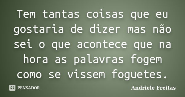 Tem tantas coisas que eu gostaria de dizer mas não sei o que acontece que na hora as palavras fogem como se vissem foguetes.... Frase de Andriele Freitas.