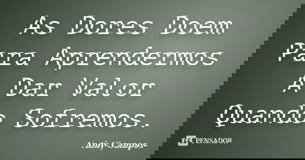 As Dores Doem Para Aprendermos A Dar Valor Quando Sofremos.... Frase de Andy Campos.