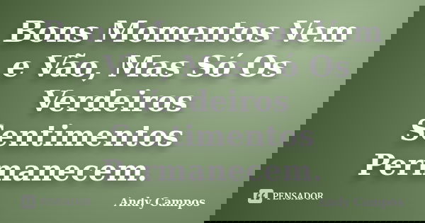 Bons Momentos Vem e Vão, Mas Só Os Verdeiros Sentimentos Permanecem.... Frase de Andy Campos.