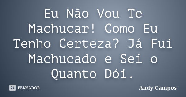 Eu Não Vou Te Machucar! Como Eu Tenho Certeza? Já Fui Machucado e Sei o Quanto Dói.... Frase de Andy Campos.