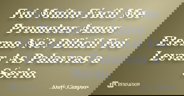 Foi Muito Fácil Me Prometer Amor Eterno Né? Difícil Foi Levar As Palavras a Sério.... Frase de Andy Campos.