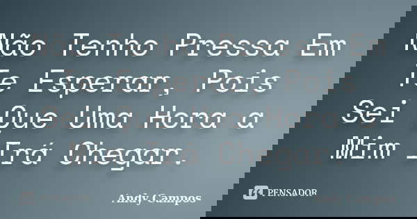 Não Tenho Pressa Em Te Esperar, Pois Sei Que Uma Hora a Mim Irá Chegar.... Frase de Andy Campos.