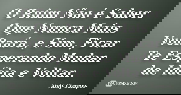 O Ruim Não é Saber Que Nunca Mais Voltará, e Sim, Ficar Te Esperando Mudar de Idéia e Voltar.... Frase de Andy Campos.