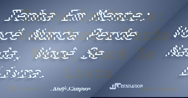 Tenha Em Mente: Você Nunca Perde Nada, Você Se Livra.... Frase de Andy Campos.