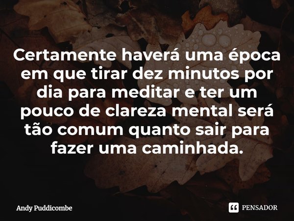 ⁠Certamente haverá uma época em que tirar dez minutos por dia para meditar e ter um pouco de clareza mental será tão comum quanto sair para fazer uma caminhada.... Frase de Andy Puddicombe.