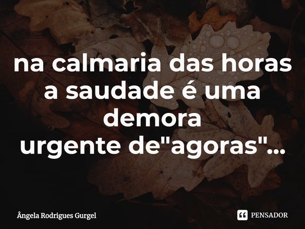 ⁠na calmaria das horas
a saudade é uma demora
urgente de "agoras"...... Frase de Ângela Rodrigues Gurgel.