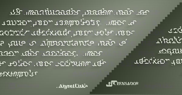 Os machucados podem não se curar por completo, mas a cicatriz deixada por ele nos indica que o importante não é esquecer das coisas, mas deixar que elas nos sir... Frase de AngelLuka.