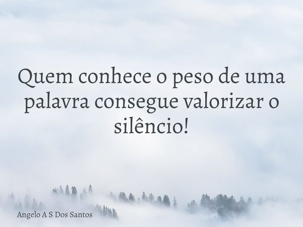 Quem conhece o peso de uma palavra consegue valorizar o silêncio!... Frase de Angelo A S Dos Santos.