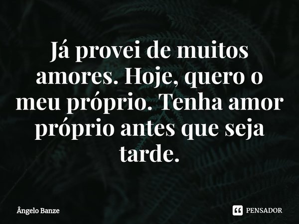⁠Já provei de muitos amores. Hoje, quero o meu próprio. Tenha amor próprio antes que seja tarde.... Frase de Ângelo Banze.