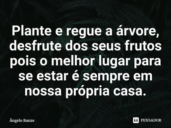⁠Plante e regue a árvore, desfrute dos seus frutos pois omelhor lugar para se estar é sempre em nossa própria casa.... Frase de Ângelo Banze.