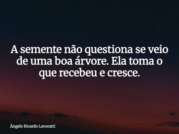 A semente não questiona se veio de uma boa árvore. Ela toma o que recebeu e cresce.⁠... Frase de Ângelo Ricardo Lavoratti.