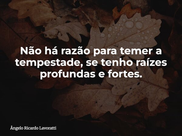 Não há razão para temer a tempestade, se tenho raízes profundas e fortes.... Frase de Ângelo Ricardo Lavoratti.