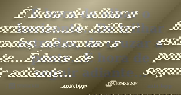 É hora de olhar o horizonte...De trilhar estradas, de cruzar a ponte...É hora de seguir adiante...... Frase de ania lepp.