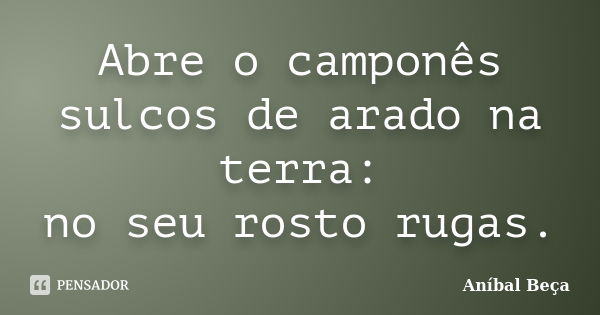 Abre o camponês
sulcos de arado na terra:
no seu rosto rugas.... Frase de Anibal Beça.