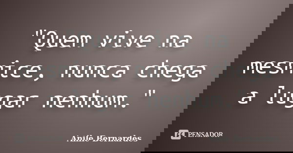 "Quem vive na mesmice, nunca chega a lugar nenhum."... Frase de Anile Bernardes.