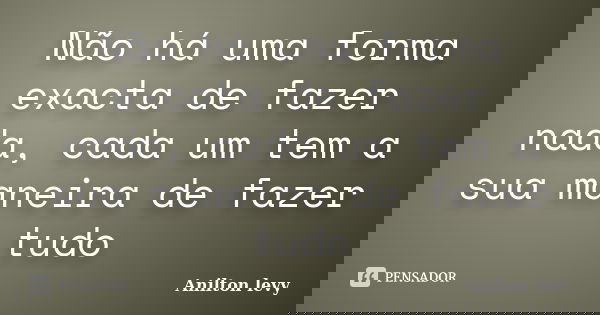 Não há uma forma exacta de fazer nada, cada um tem a sua maneira de fazer tudo... Frase de Anilton Levy.