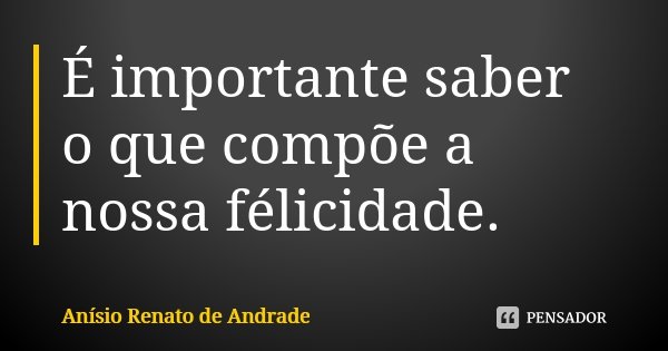 É importante saber o que compõe a nossa félicidade.... Frase de Anísio Renato de Andrade.