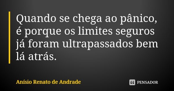 Quando se chega ao pânico, é porque os limites seguros já foram ultrapassados bem lá atrás.... Frase de Anísio Renato de Andrade.